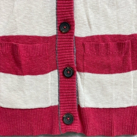 Hollister Pink & White Striped Long Button Down Knit Cardigan Sweater w/ Pockets - Picture 5 of 10
